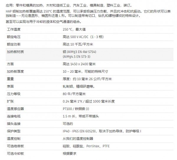 hillesheim 鋁制電熱板HAP系列